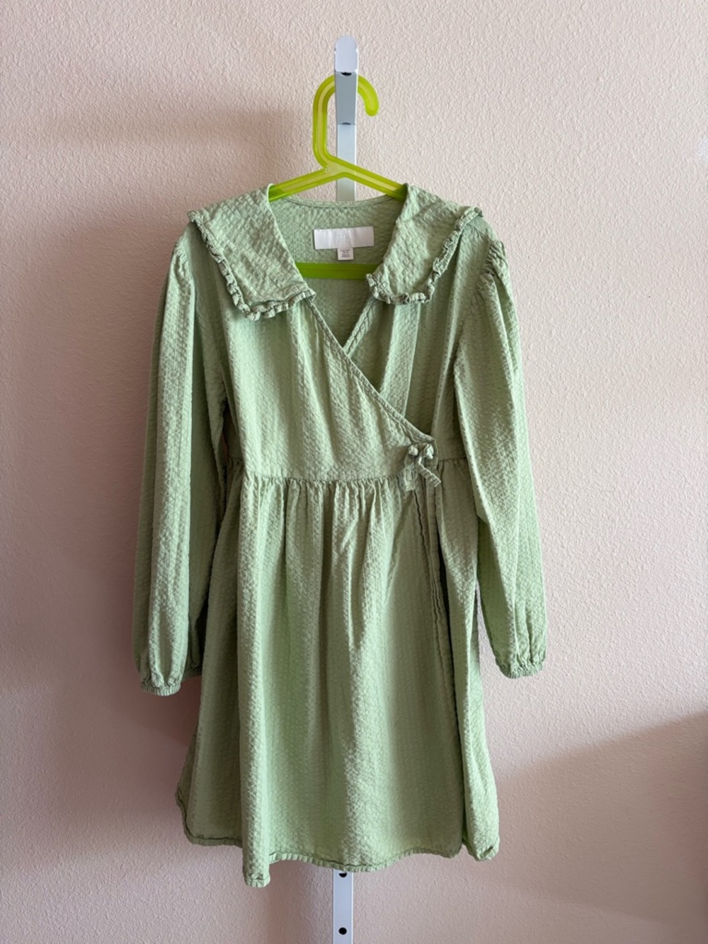Zara Girls’ Pastel Green Wrap Dress with Ruffle Collar